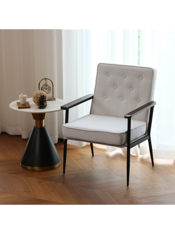 Accent Sofa Chair Fabric Accent Chair Metal Tapered Leg Modern Comfy Decorative Single Sofa with Arm Side Chair Slipper Chairs for Living Room Bedroom Club Leisure Sofa Upholstered Sofa Chairs, White