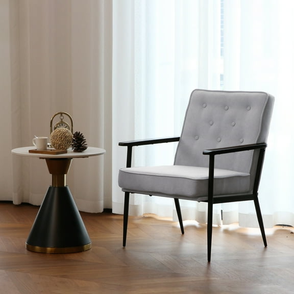 Accent Sofa Chair Fabric Accent Chair Metal Tapered Leg Modern Comfy Decorative Single Sofa with Arm Side Chair Slipper Chairs for Living Room Club Leisure Sofa Upholstered Sofa Chairs, Light Grey