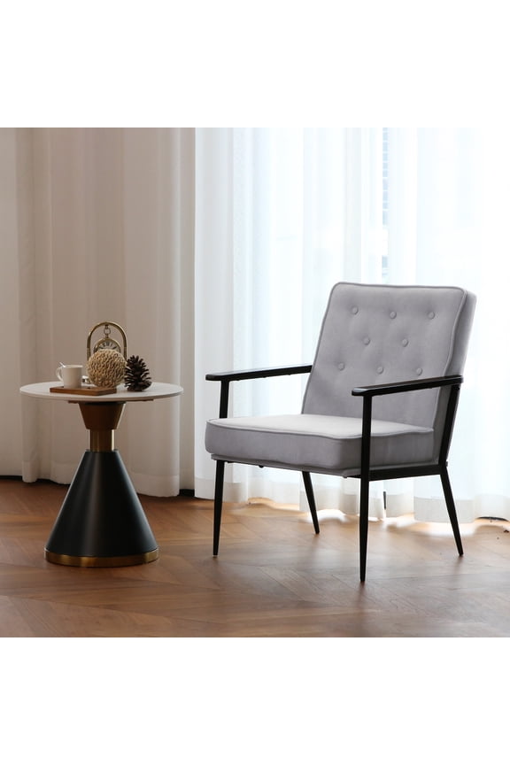 Accent Sofa Chair Fabric Accent Chair Metal Tapered Leg Modern Comfy Decorative Single Sofa with Arm Side Chair Slipper Chairs for Living Room Club Leisure Sofa Upholstered Sofa Chairs, Light Grey