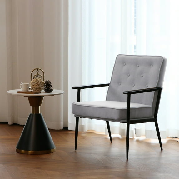 Accent Sofa Chair Fabric Accent Chair Metal Tapered Leg Modern Comfy Decorative Single Sofa with Arm Side Chair Slipper Chairs for Living Room Club Leisure Sofa Upholstered Sofa Chairs, Light Grey