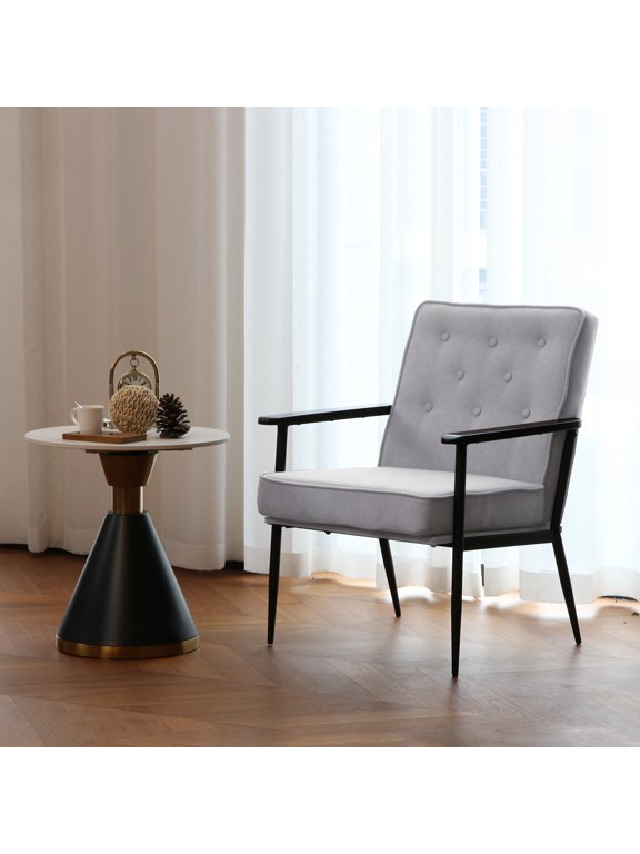 Accent Sofa Chair Fabric Accent Chair Metal Tapered Leg Modern Comfy Decorative Single Sofa with Arm Side Chair Slipper Chairs for Living Room Club Leisure Sofa Upholstered Sofa Chairs, Light Grey