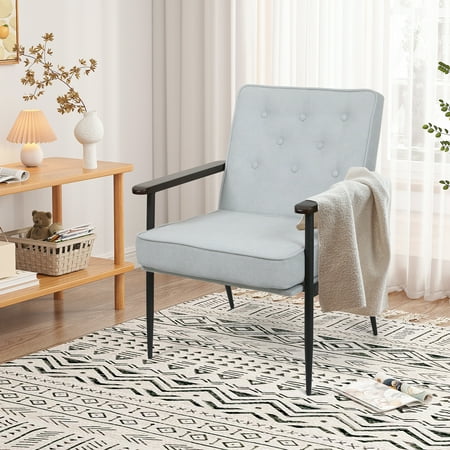 Accent Sofa Chair Fabric Accent Chair Metal Tapered Leg Modern Comfy Decorative Single Sofa with Arm Side Chair Slipper Chairs for Living Room Bedroom Club Leisure Sofa Upholstered Sofa Chairs, Grey