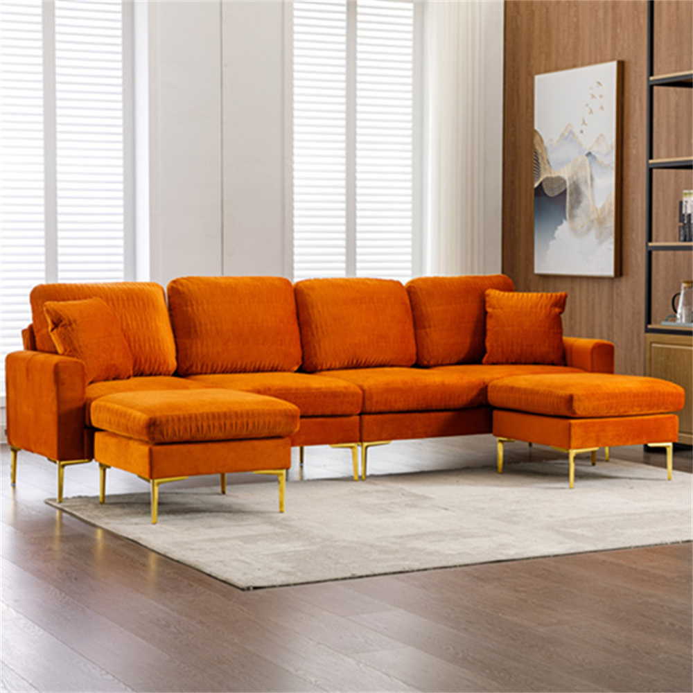 Accent Sofa, Convertible Sectional Sleeper Sofa with Double Ottoman and