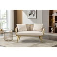 thumbnail image 1 of Accent Sofa, Modern Velvet Upholstered Loveseat Sofa with 2 Pillows, Comfy Living Room Sofa with Golden Metal Legs and Woven Backrest for Bedroom Office Balcony, Beige, 1 of 7
