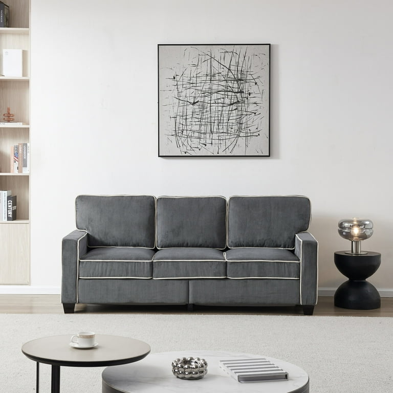 Accent Sofa with Storage Modern Living Room Sofa with Sturdy Frame Long Sofa Corduroy Fabric 3 Seater Sofa Couch with Solid Wood Legs for Bedroom Living Room Apartment Dark Gray Walmart
