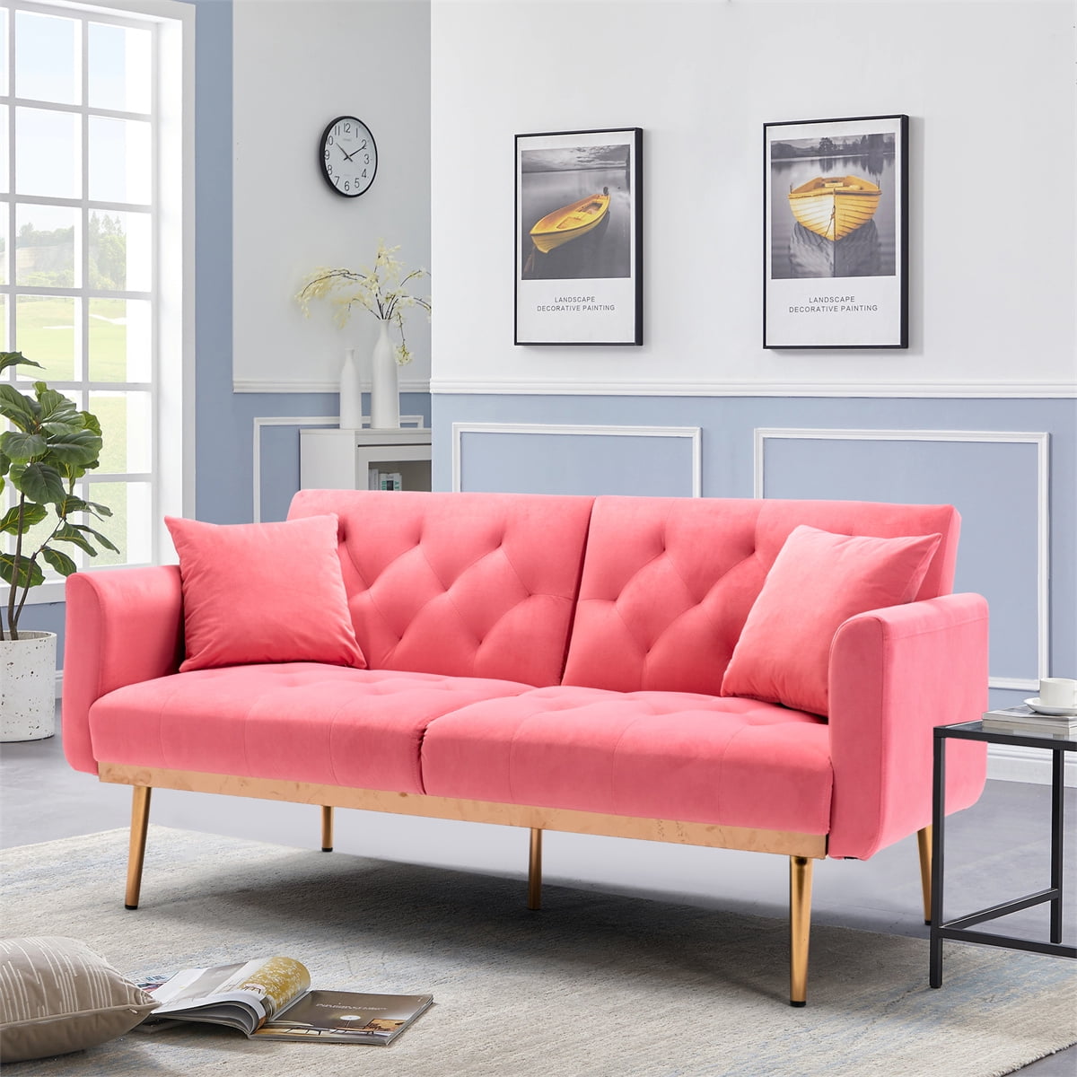 Accent Sofa, Velvet Convertible Sofa Bed, Tufted Loveseat Sofa with
