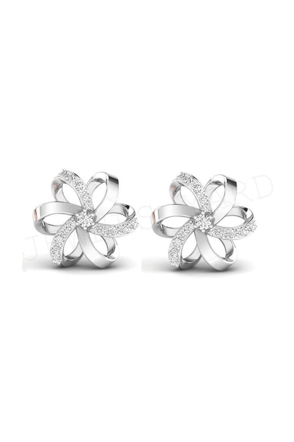 Accent Spiral Flower Stud Earrings For Women 14K White Gold Plating Over Silver D/VVS1 White Round Diamond Stud Earrings For Women