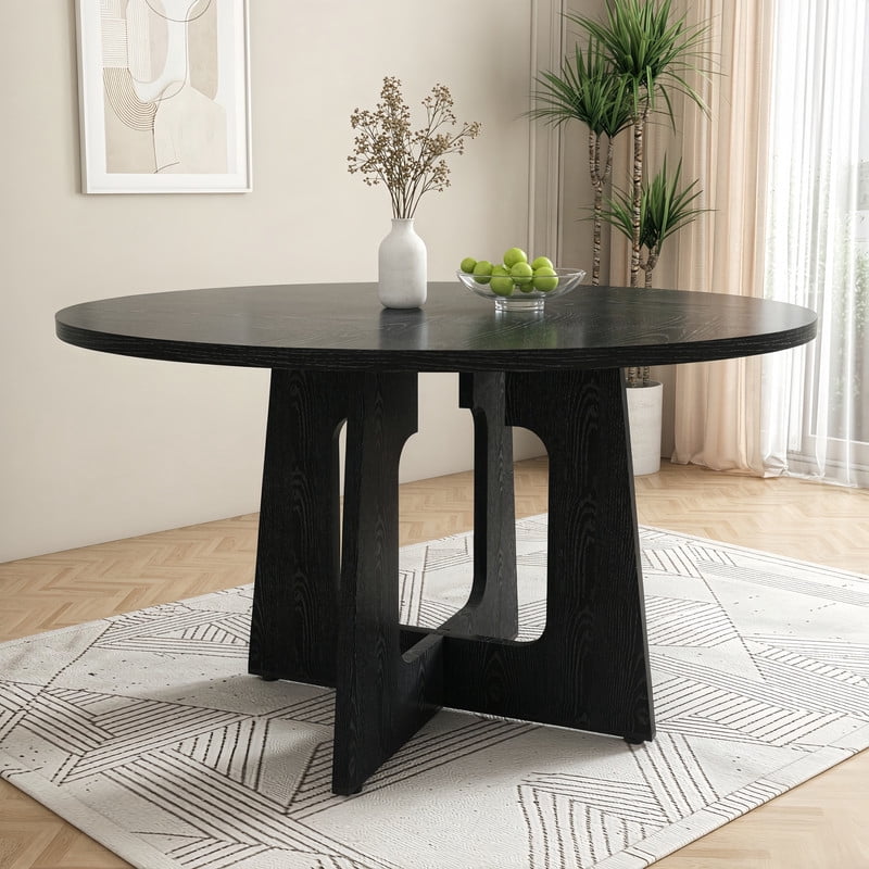 Accent Spliced Design Tabletop Round Dining Table for 4, Farmhouse Indoor Kitchen Table with Cross Base & Adjustable Foot Pads