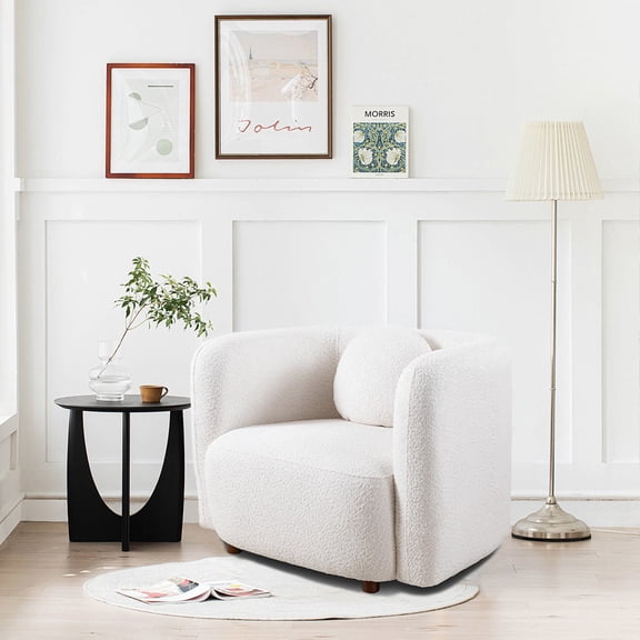 Accent Square Sofa Chair, Boucle Fabric Upholstered Single Cloud Couch Chair, Japandi Style Armchair for Living Room, 1 Seater Sofa