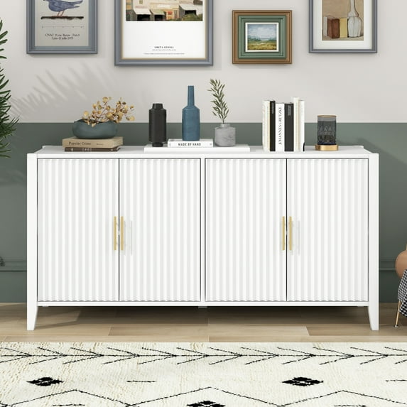 Accent Storage Cabinet with Doors & Shelves, Wooden Entryway Table, Sideboard Storage Cabinet with Metal Handles for Hallway, Entryway, Living Room, Bedroom,Kitchen, White