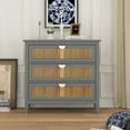 thumbnail image 1 of Accent Storage Cabinet, Entryway Side Table with 3 Drawers, Natural Rattan 3 Drawer Cabinet with Semi-circular Metal Handle, Modern Sofa Table Sideboard for Living Room Kitchen Bedroom, Gray, 1 of 8