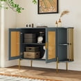 thumbnail image 1 of Accent Storage Cabinet Sideboard with Gold Trim and Woven Rattan Doors, Curved Design Light Luxury Wooden Console Sofa Table for Kitchen Dining Room Living Room (Dark Gray), 1 of 9