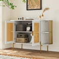 thumbnail image 1 of Accent Storage Cabinet Sideboard with Gold Trim and Woven Rattan Doors, Curved Design Light Luxury Wooden Console Sofa Table for Kitchen Dining Room Living Room (White), 1 of 9