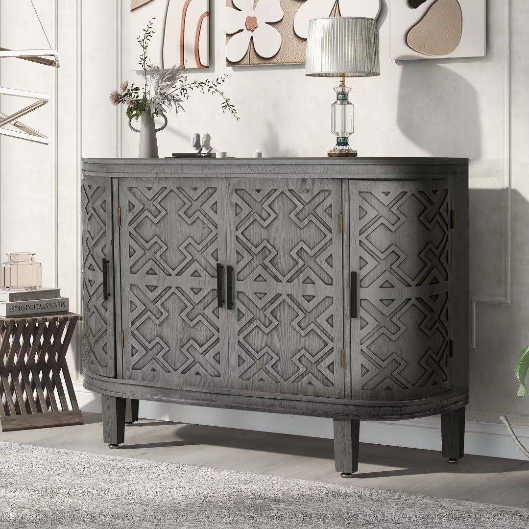 PHI VILLA Accent Storage Cabinet With 2 Doors – Vintage/Retro, Distressed Brown, 2 Shelves, Freestanding