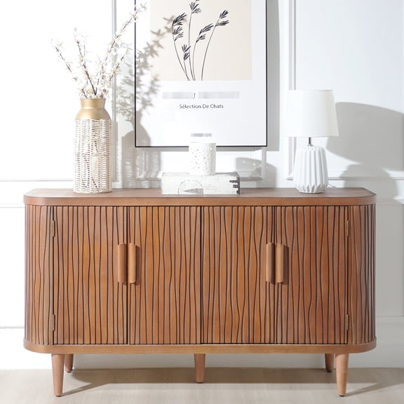 Accent Storage Cabinet With Waveform Doors, Adds Uniqueness 4 Fits Different Room Decor