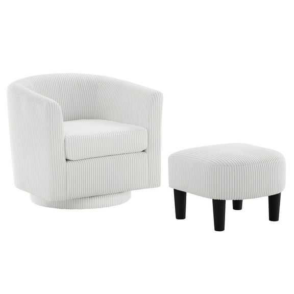 Accent Swivel Chair And , White, Corduroy Upholstery, Structure For Bedroom Comfortable Arm With Quality Corduroy, Stable