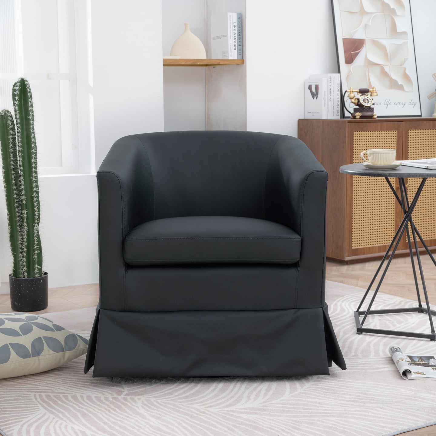 Modern Chenille Swivel Barrel Chair with Metal Base Comfy Accent Sofa Beige Walmart