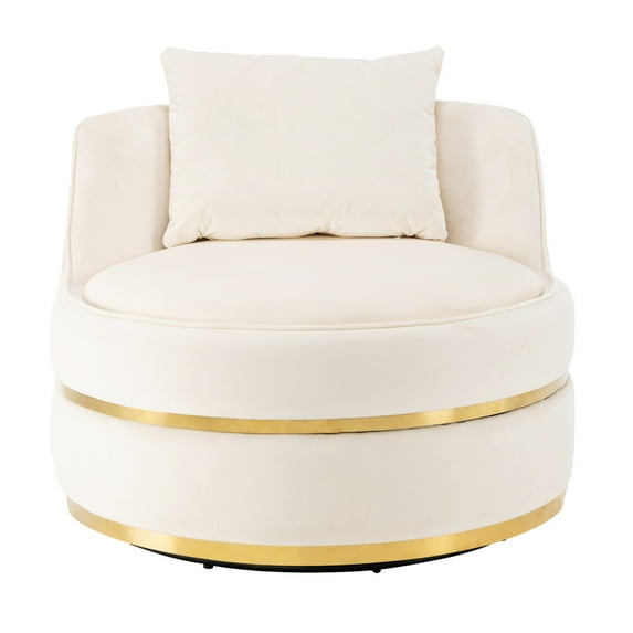 Accent Swivel Chair, Modern Velvet 360 Degree Barrel Chair Over-Sized Soft Chair with Seat Cushion for Living Room, Bedroom, Office, Apartment, Beige