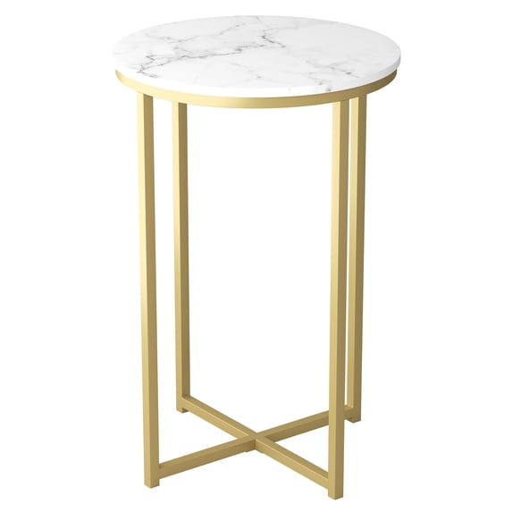 Safdie & Co. 15.55"D Round Marble Accent Table in Gold Metal