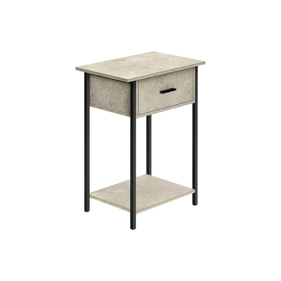 Accent Table, 2 Tier, End, Lamp, Living Room, Side Table, Storage Drawer, Small, Cream Stone Laminate, Black Metal, Contemporary