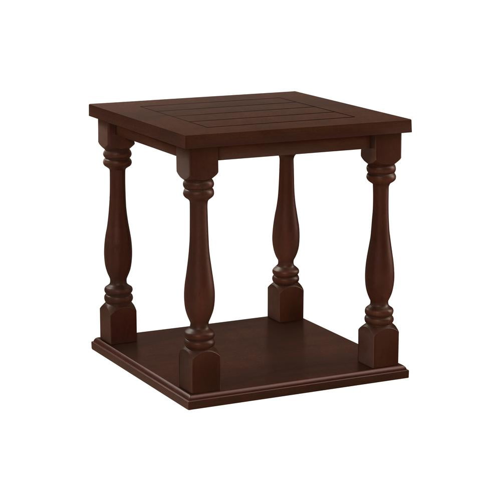 Traditional Brown Wood 2-Tier Square End Table