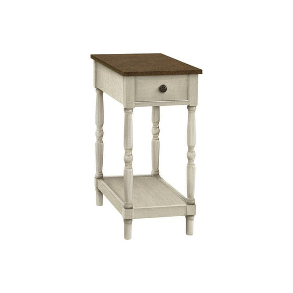 Accent Table, 2 Tier, End, Side Table, Nightstand, Bedroom, Narrow, Lamp, Storage Drawer, Brown Veneer, Antique White Veneer, Traditional