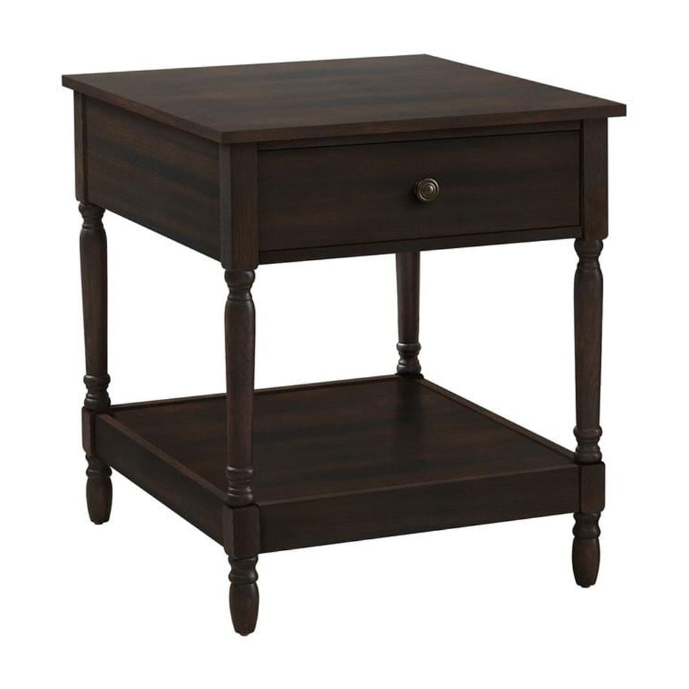Walnut Brown Traditional Rectangular Wood End Table with Storage