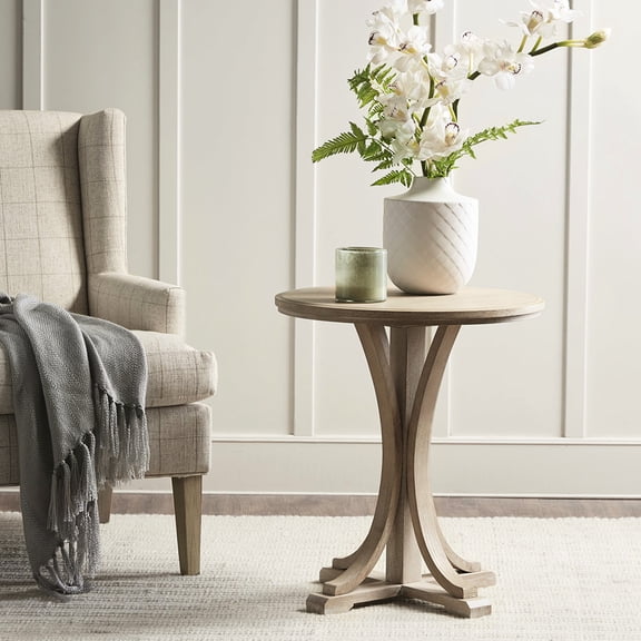 Accent Table, 21" Diameter Ash Veneer Top, Solid Wood Legs, Reclaimed Wheat, Living Room Decor Piece Wheat X 24" Height, Style