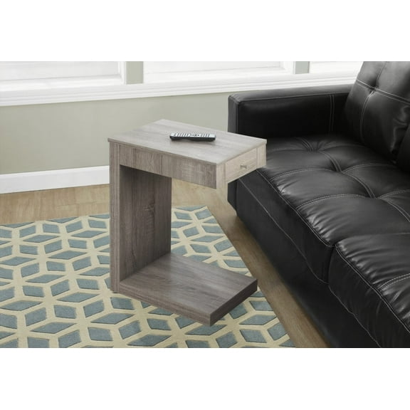 Accent Table with C-shaped Design, Ideal for End or Side Use, Features Snack Storage Drawer in Living Room and Bedroom, Brown Laminate with Modern Look