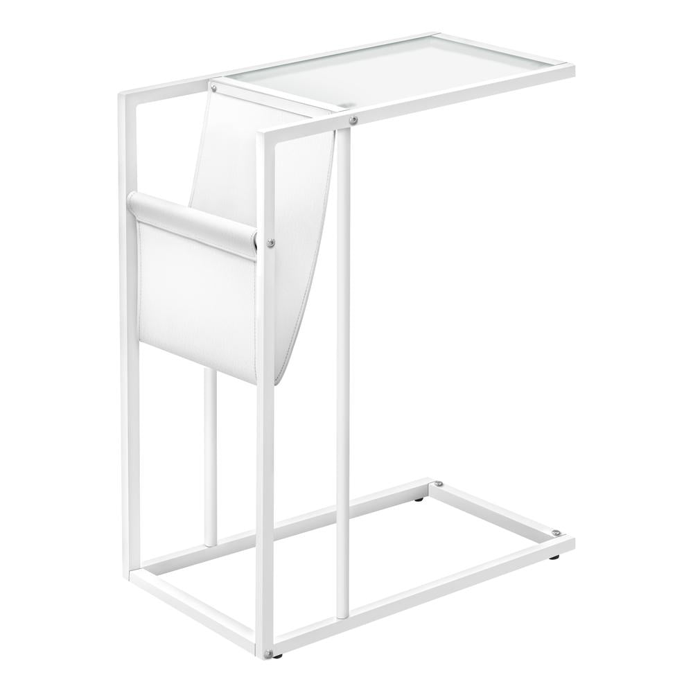 Contemporary White Metal and Glass Magazine Rack Side Table