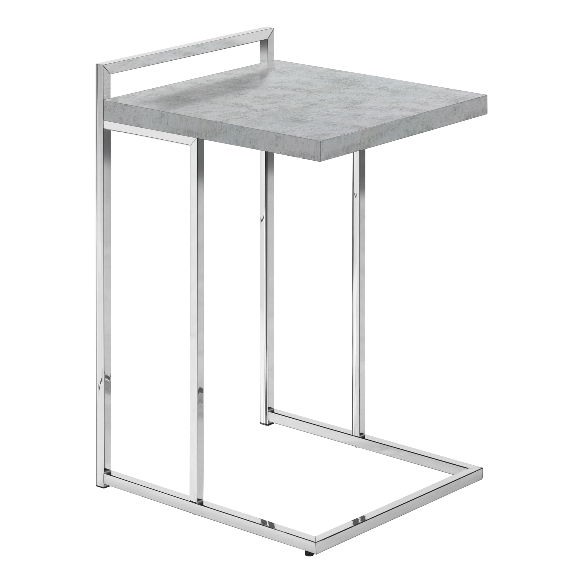 Gray Cement and Chrome Metal C-Shaped Accent Table