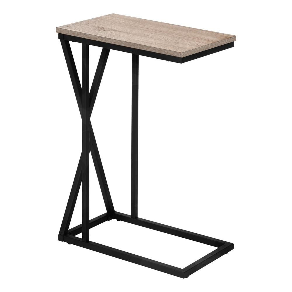 Modern Contemporary C-Shaped Black Metal & Woodgrain Accent Table