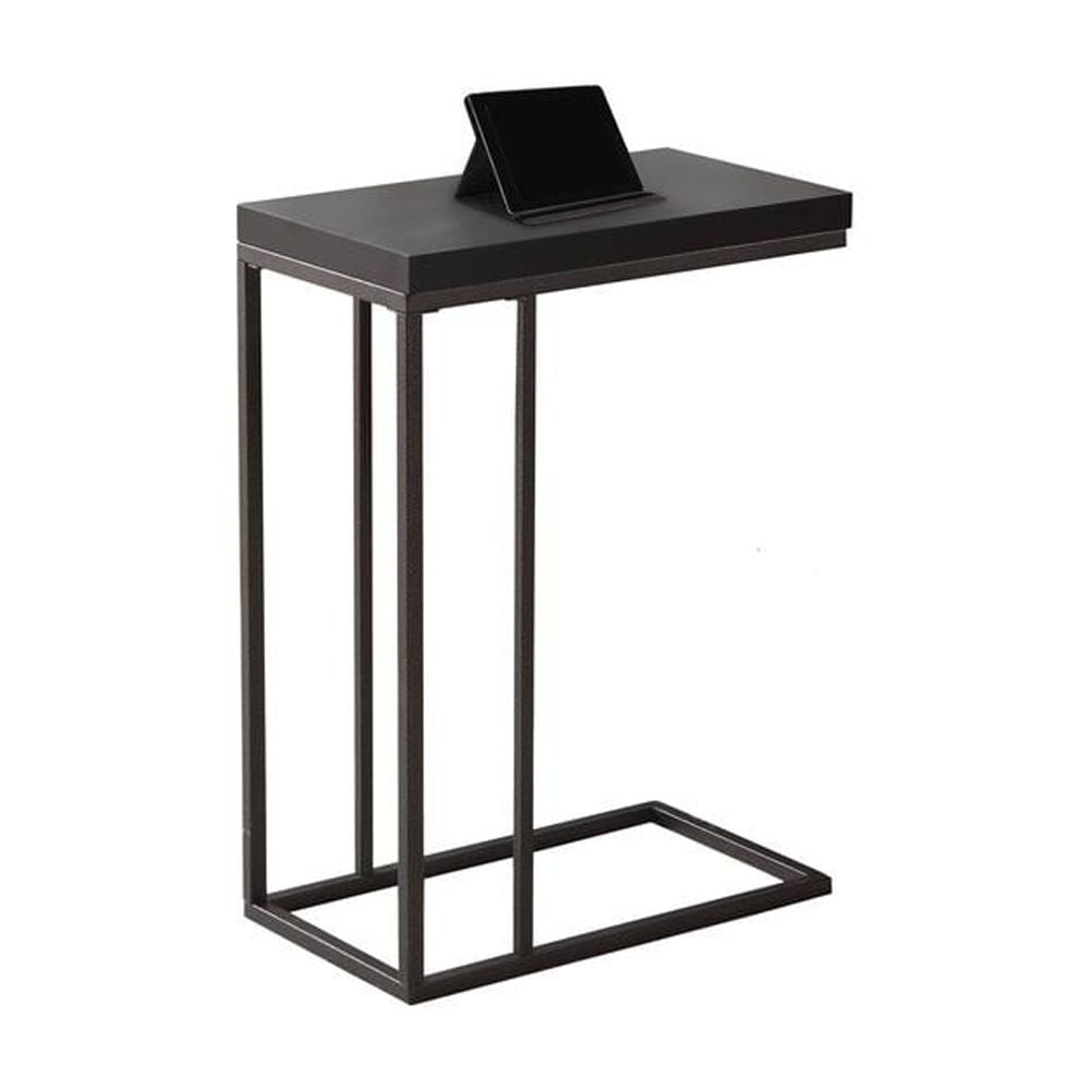 Cappuccino Finish Rectangular Accent Table with Bronze Metal Base