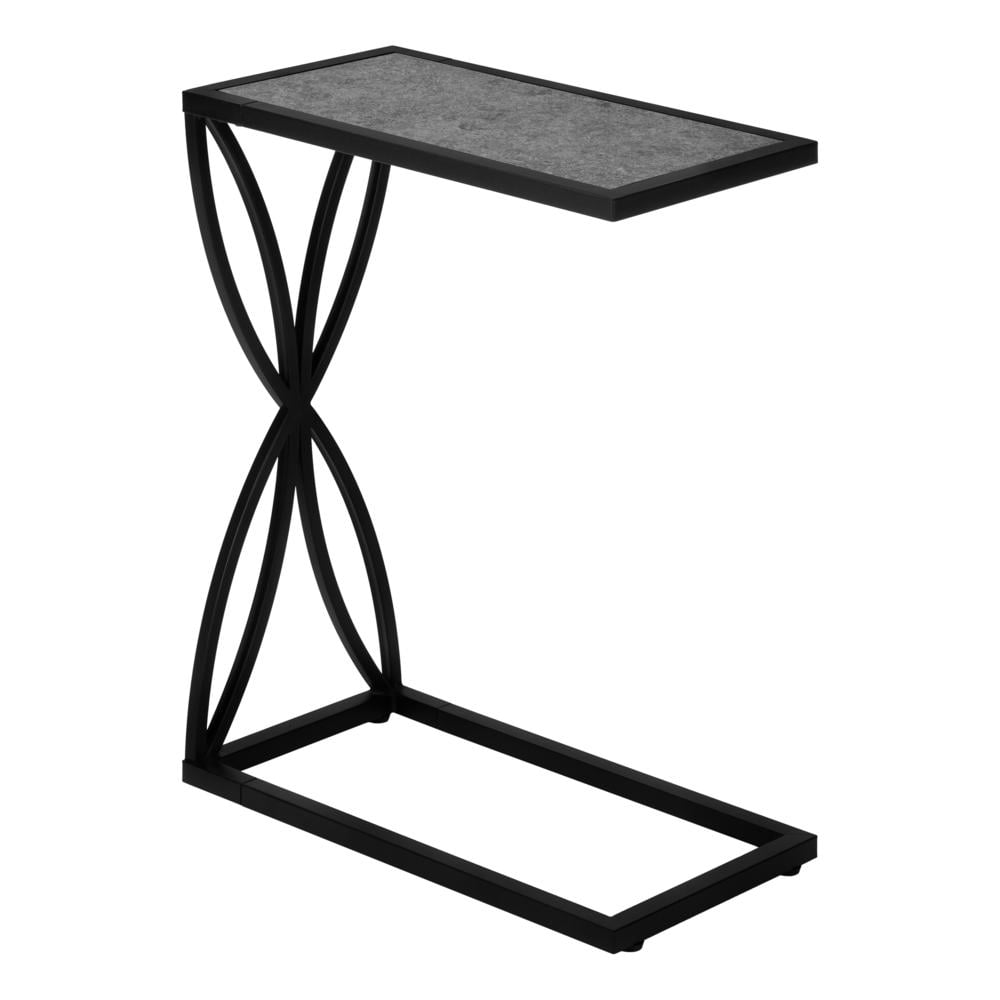 Gray Stone-Look Rectangular C-Shaped Metal Accent Table