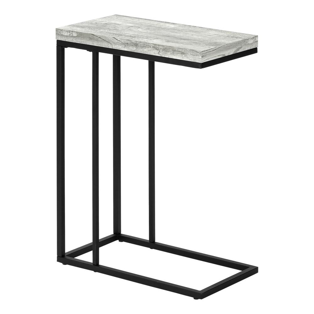 Gray Reclaimed Wood and Black Metal C-Shaped End Table