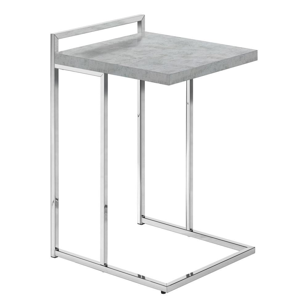 Gray Cement and Chrome Metal C-Shaped Accent Table