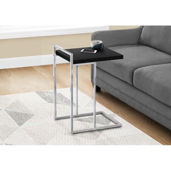 Accent Table - C-shaped, For Living Room & Bedroom, Black Laminate & Sturdy Chrome, Contemporary Style