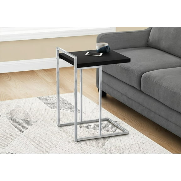 Accent Table, C-shaped, Ideal for Living & Bedroom, Black Laminate & Chrome Metal, Modern & Contemporary