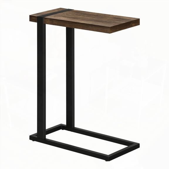 Accent Table, C-shaped for Living & Bedroom, Brown Laminate, Black Metal, Modern & Contemporary