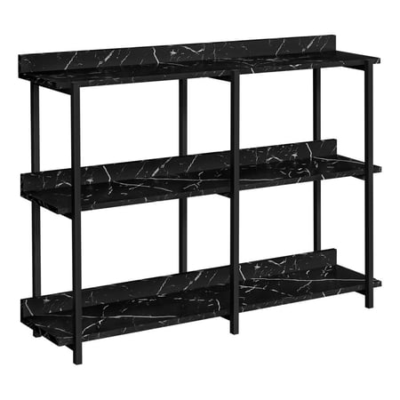 Accent Table Console Entryway Narrow Sofa Bedroom Metal Black Marble Look