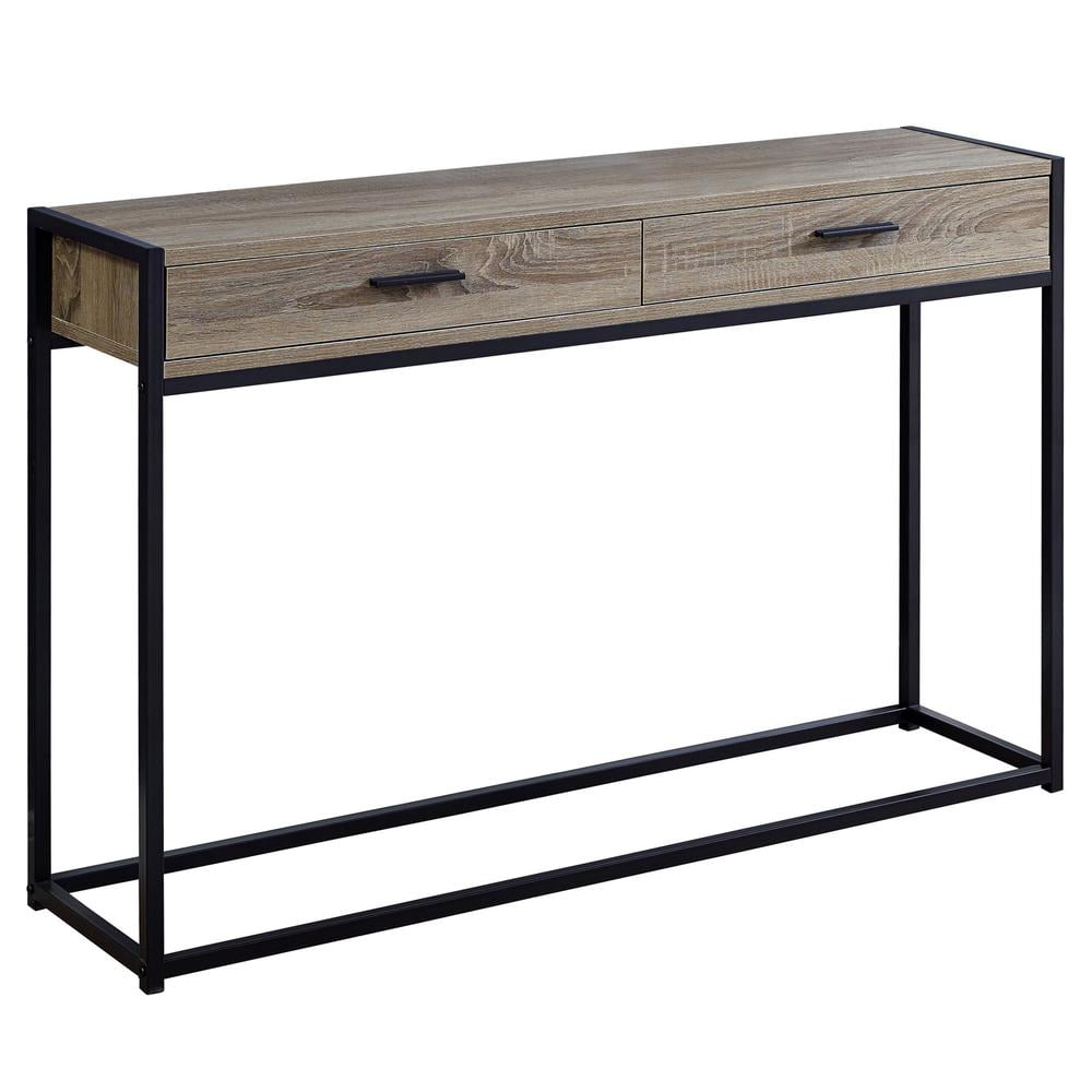 Contemporary Black and Brown Metal Console Table with Storage
