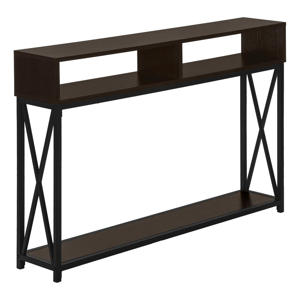 Espresso & Black Metal Contemporary Console Table with Storage