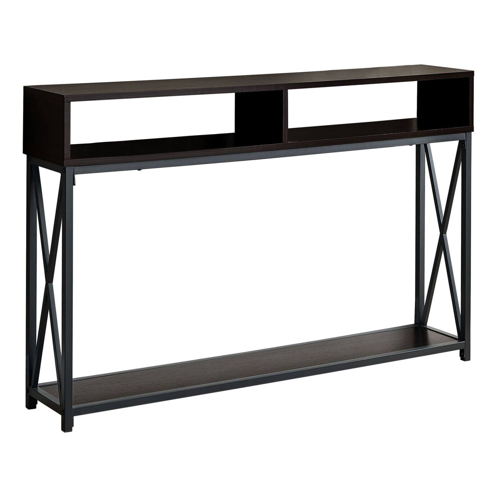 Espresso & Black Metal Contemporary Console Table with Storage