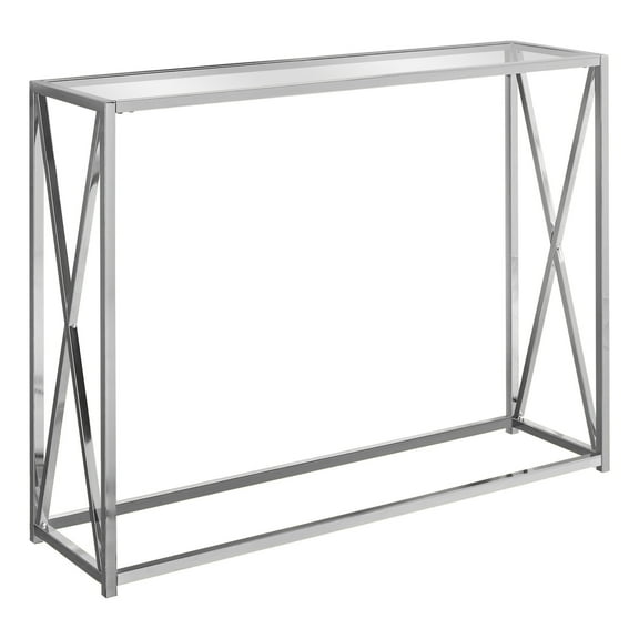 Accent Table, Console, Entryway, Narrow, Sofa, Living Room, Bedroom, Metal, Tempered Glass, Chrome, Clear, Contemporary, Modern
