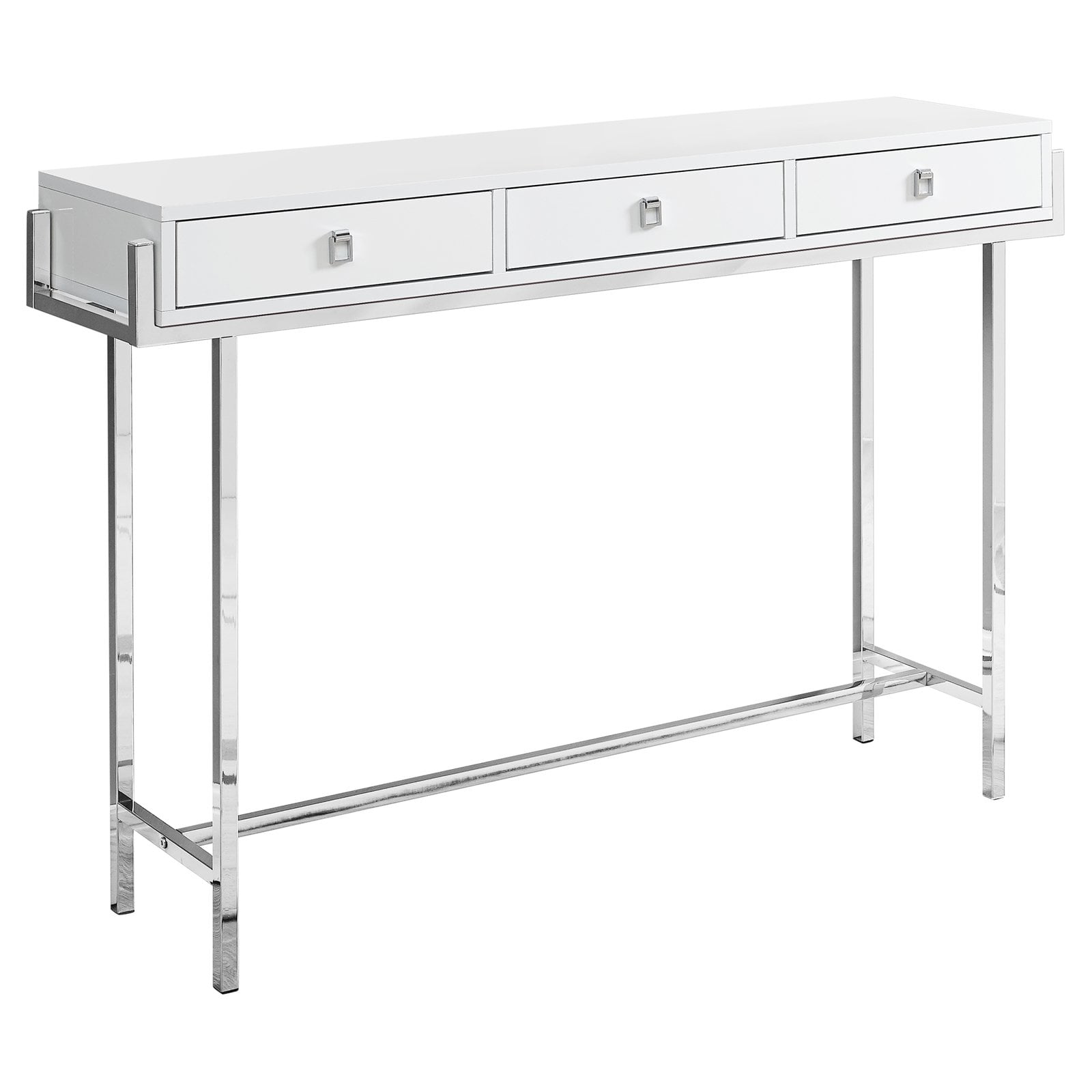 48" Glossy White Metal Rectangular Console Table with Storage