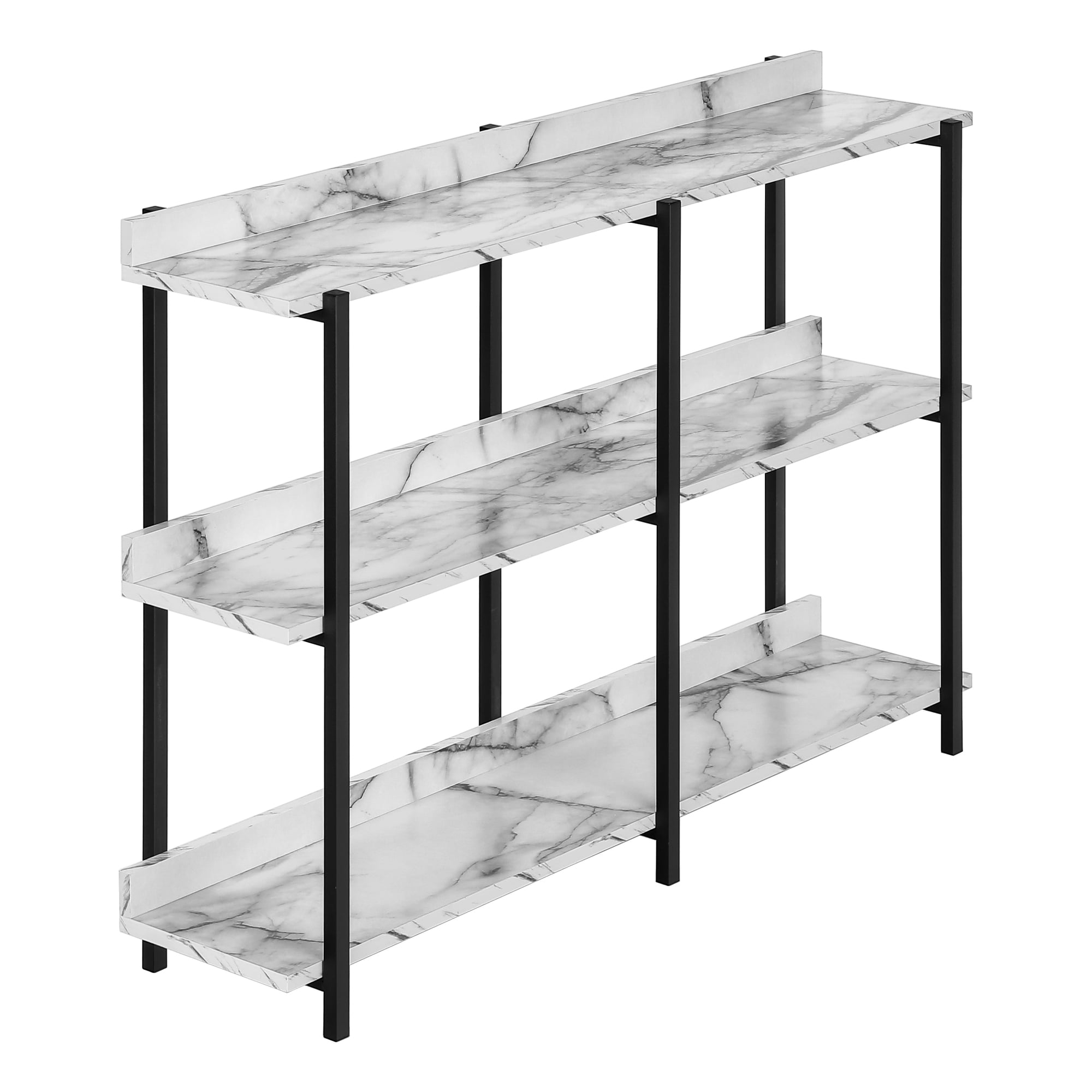 White Marble and Black Metal 3-Tier Console Table with Storage