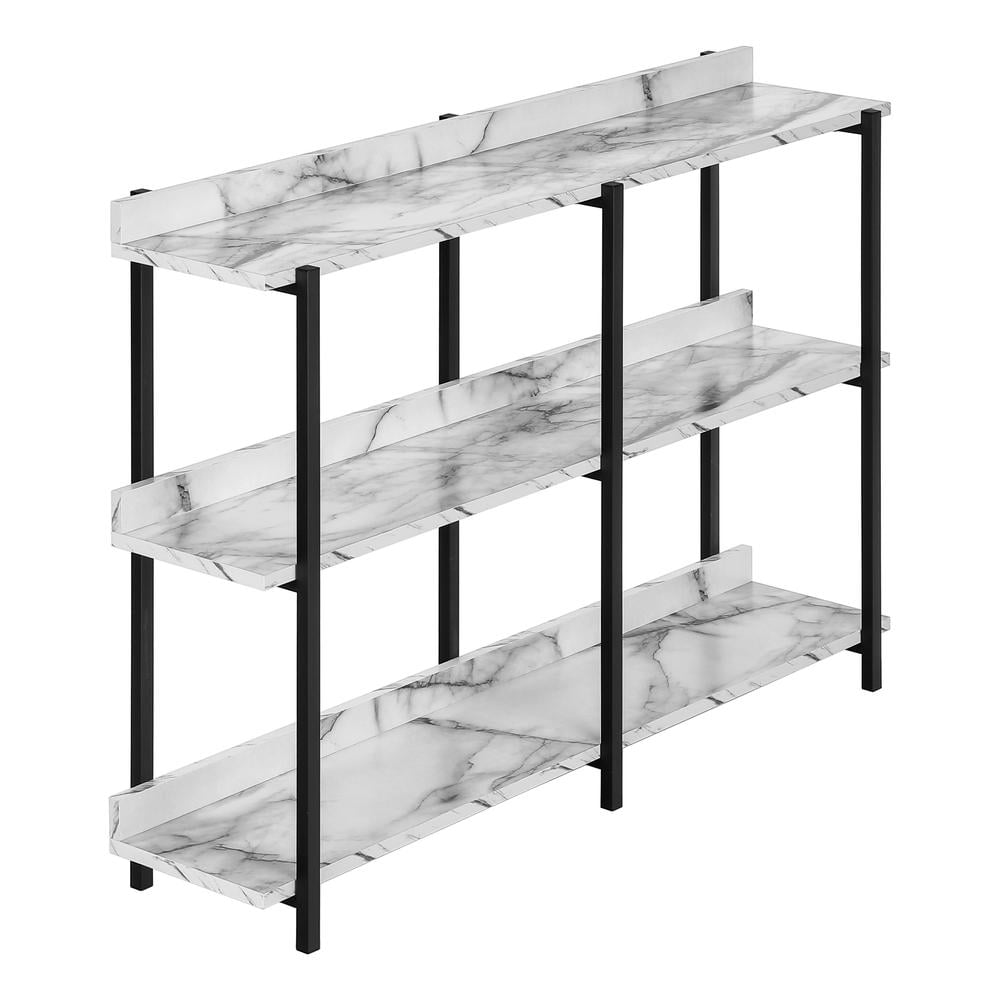 White Marble and Black Metal 3-Tier Console Table with Storage