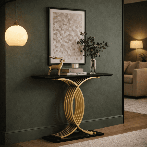 Accent Table Console Table ,Gold Intertwined Metal Legs Luxury High-End Entryway Furniture