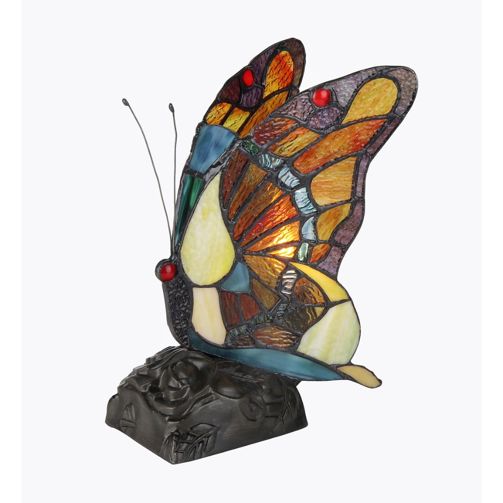Bronze Butterfly Accent Table Lamp with Stained Glass Shade
