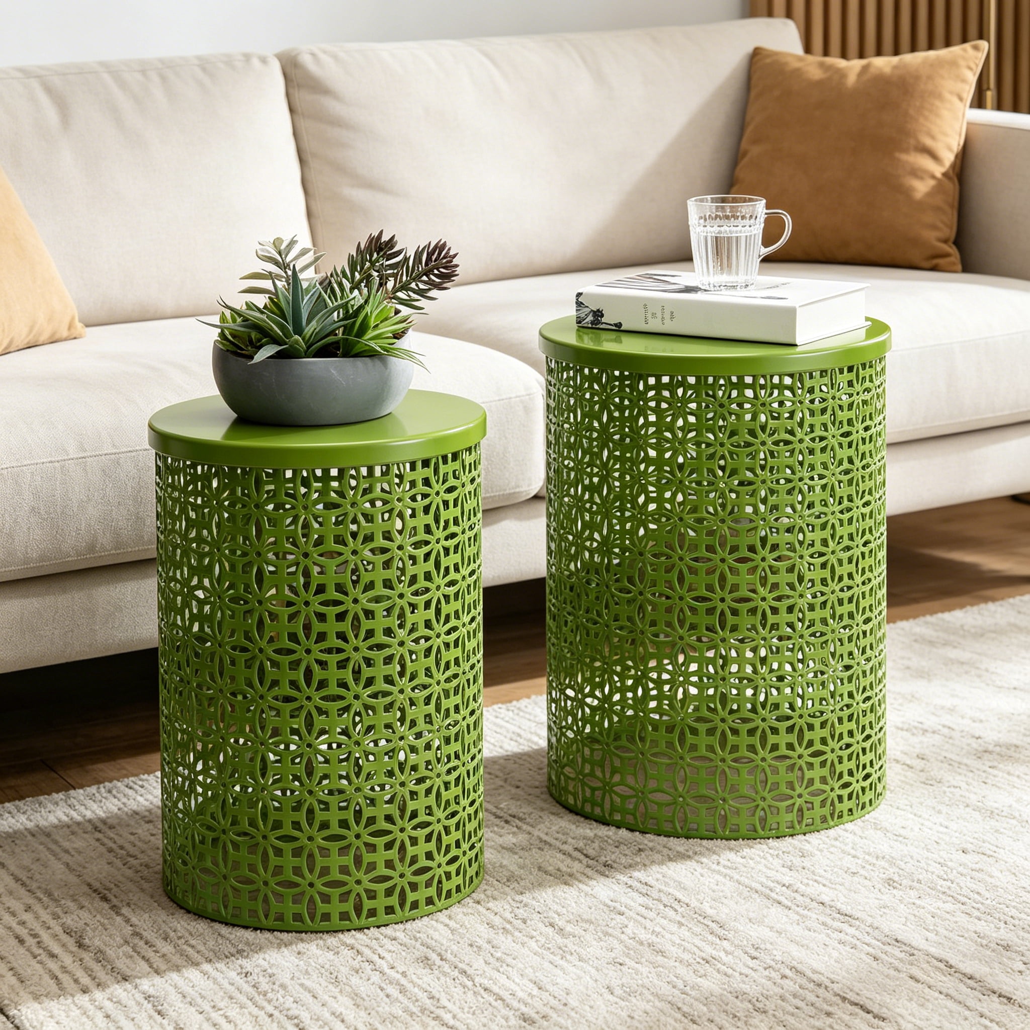 Accent Table for Living Room Set of 2, Round Metal Side End Table ...